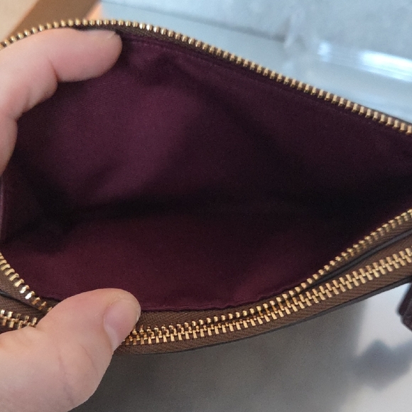 Coach Signature Brown and Sherry Wristlet - Picture 3 of 7